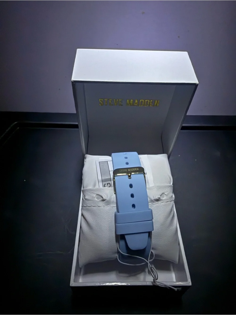 Steve Madden Light Blue Silicone Strap Watch with Gold Accents